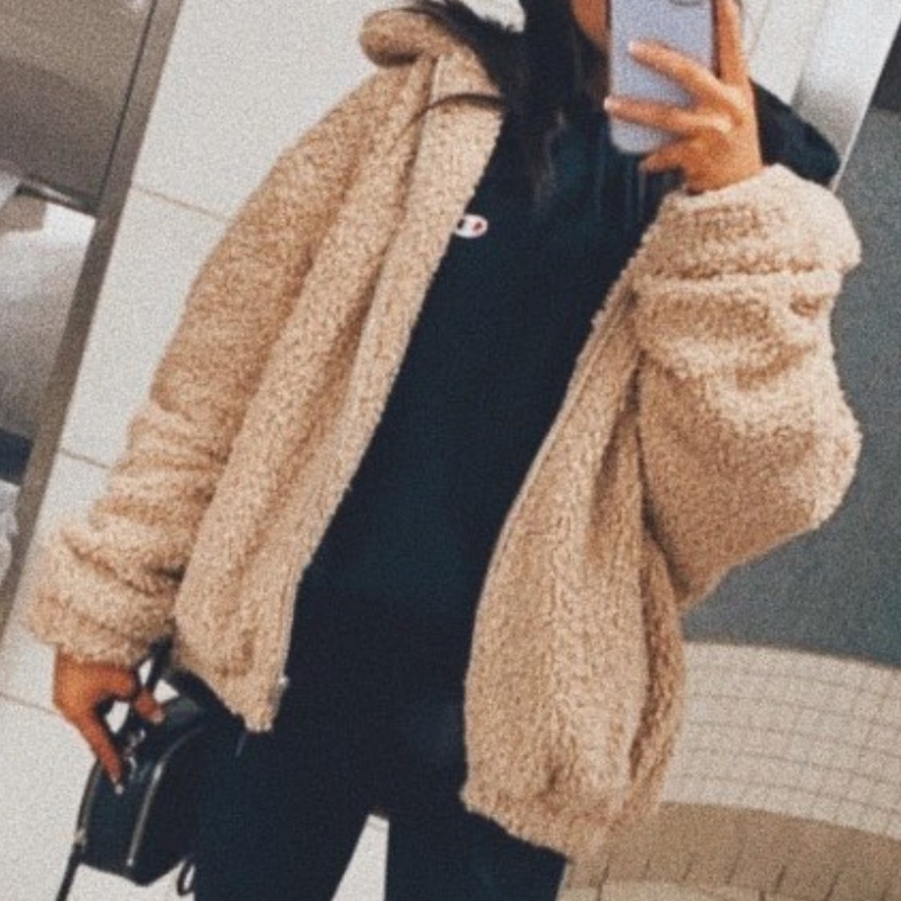 Beige/ Nude/ light brown Urban Outfitters teddy coat